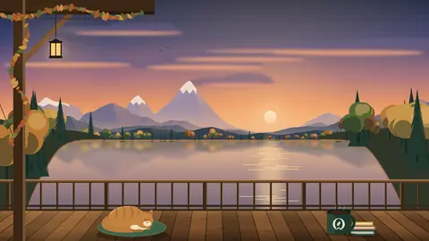 Terrasse au bord du lac, crépuscule, automne