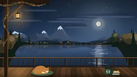 Terrasse au bord du lac, nuit, automne